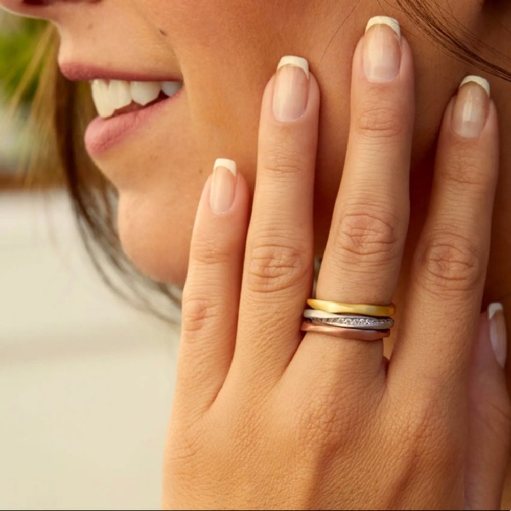 SAVVY CIE Tricolor Pave CZ Band Rings - Set of 3